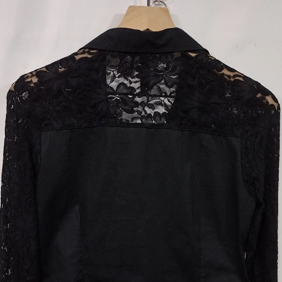 BKE Lace Floral Embellished Button Shirt Womens S Black Silver Boho Retro 90s - Picture 6 of 7